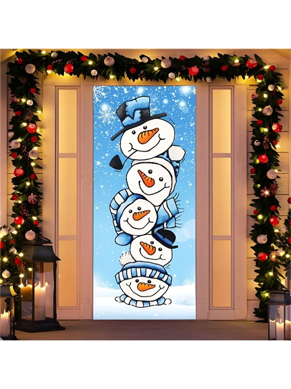 Christmas Snowman Stack Door Cover Christmas Door Decorations Cute Snowman